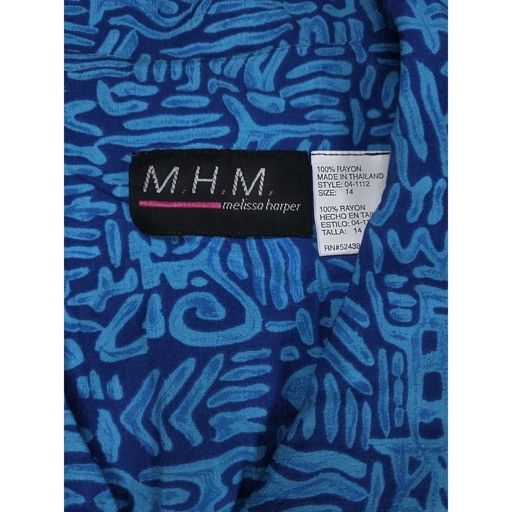 Melissa Harper MHM 2 Pc Rayon Dress Jacket Set Blue Geometric Print Women's 14 - Picture 5 of 12